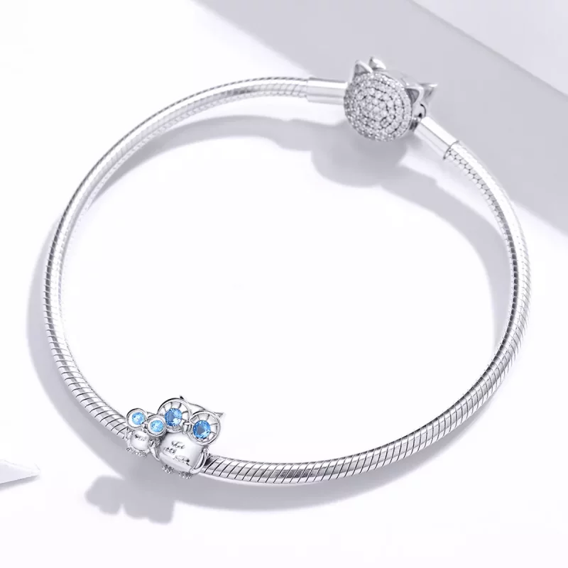 (imagen para) Amuleto de plata de estilo Pandora con búho madre e hijo - BSC238 - Ver 3