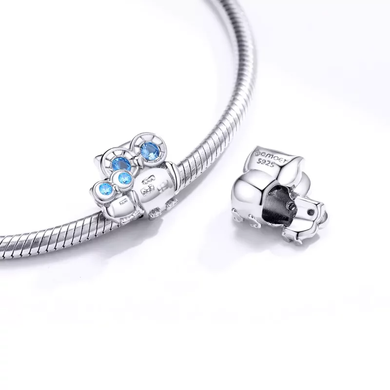 (imagen para) Amuleto de plata de estilo Pandora con búho madre e hijo - BSC238 - Ver 4