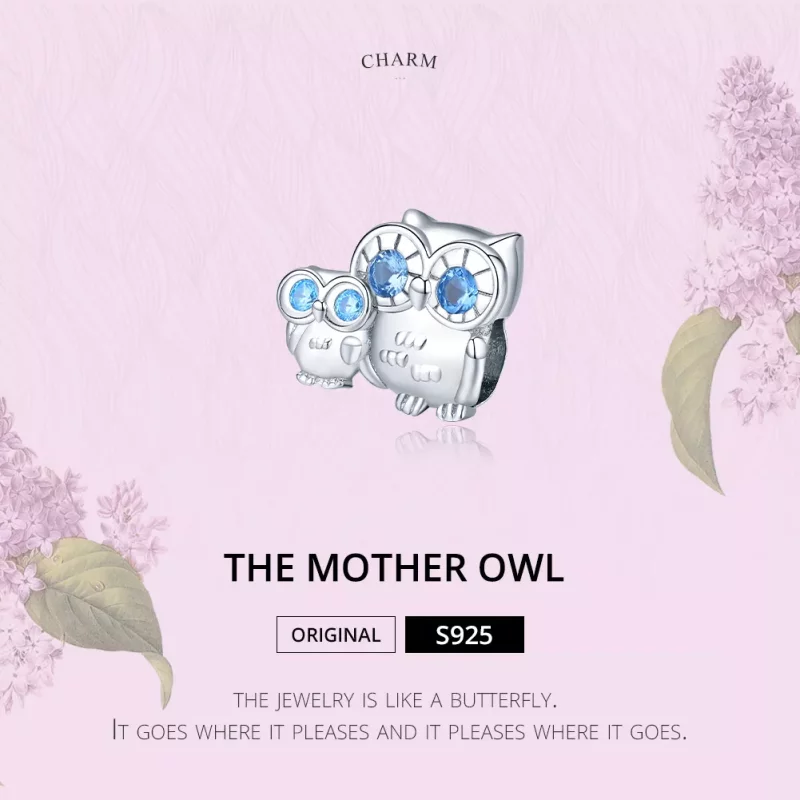 (imagen para) Amuleto de plata de estilo Pandora con búho madre e hijo - BSC238 - Ver 6