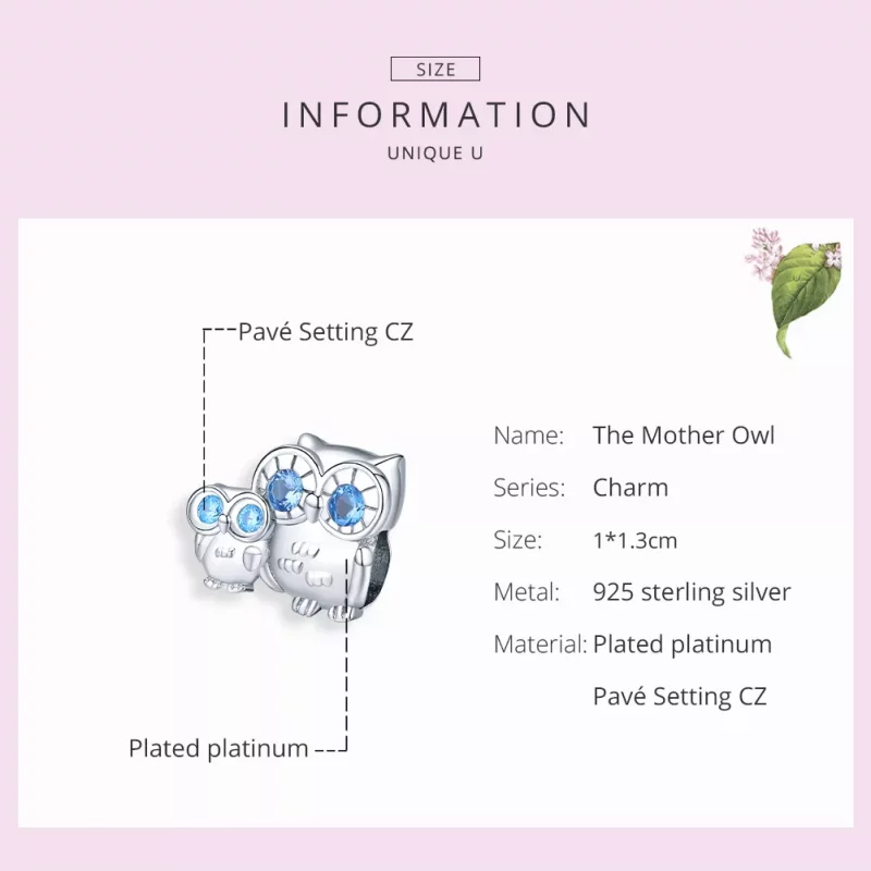 (imagen para) Amuleto de plata de estilo Pandora con búho madre e hijo - BSC238 - Ver 7