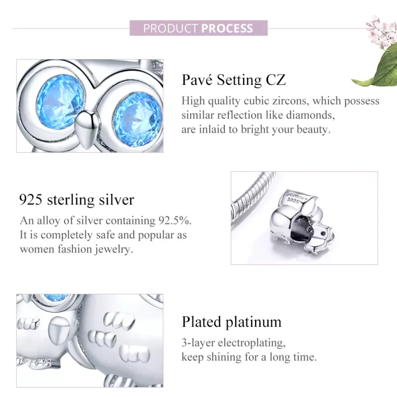 (imagen para) Amuleto de plata de estilo Pandora con búho madre e hijo - BSC238 - Ver 8