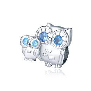 (imagen para) Amuleto de plata de estilo Pandora con búho madre e hijo - BSC238