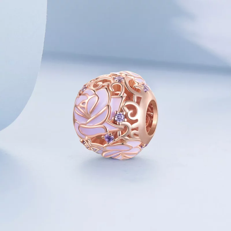 (imagen para) Amuleto estilo Pandora de rosa púrpura - BSC644 - Ver 2