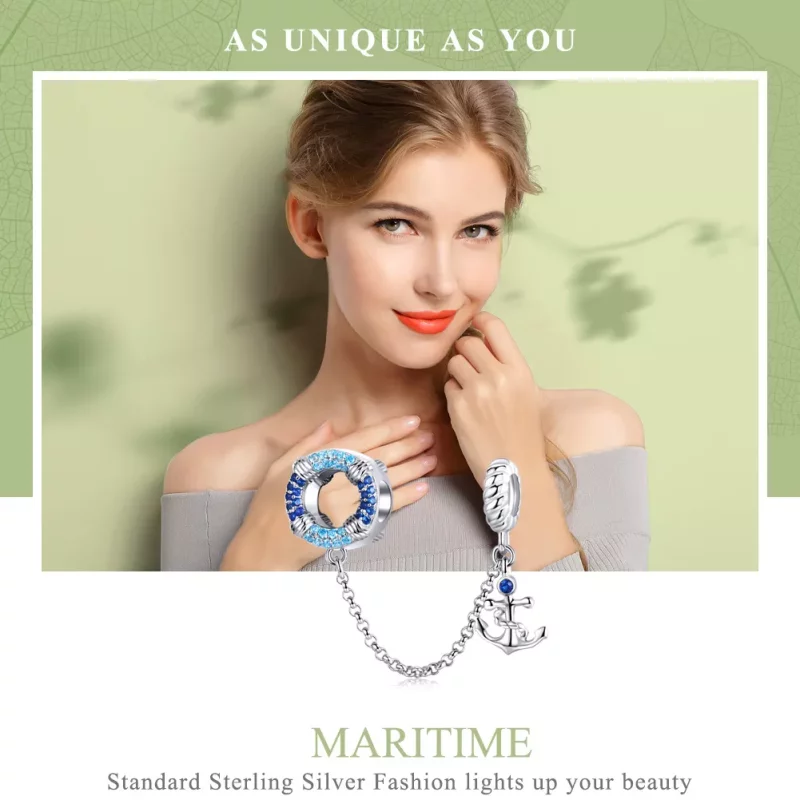 (imagen para) Cadena de seguridad de estilo Pandora en plata con temática náutica - SCC1149 - Ver 2
