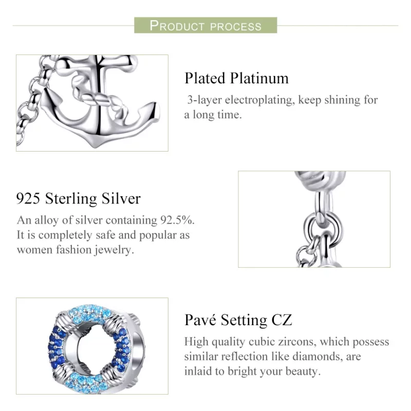 (imagen para) Cadena de seguridad de estilo Pandora en plata con temática náutica - SCC1149 - Ver 4
