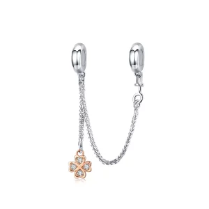 (imagen para) Cadena de seguridad de trébol de plata y oro rosa estilo Pandora - SCC1261