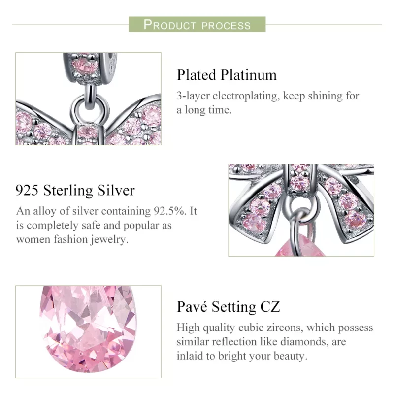 (imagen para) Charm colgante de lazo rosa plateado estilo Pandora - SCC1074 - Ver 4