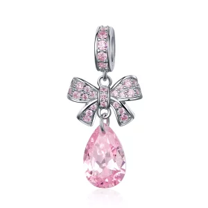 (imagen para) Charm colgante de lazo rosa plateado estilo Pandora - SCC1074