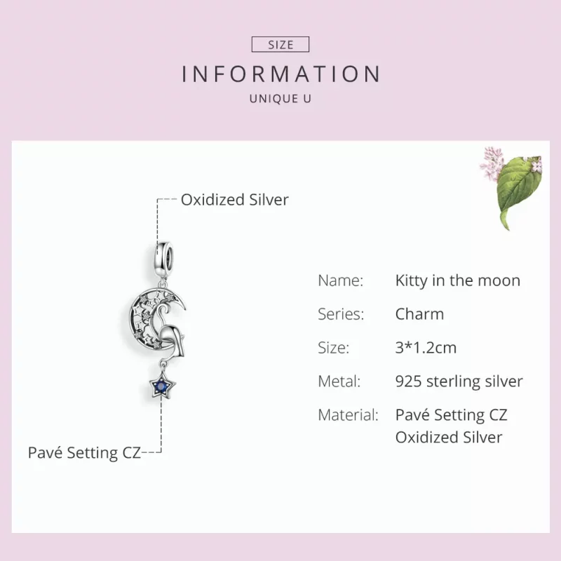 (imagen para) Charm colgante de plata estilo Pandora con gato jugando con estrellas - SCC1205 - Ver 3