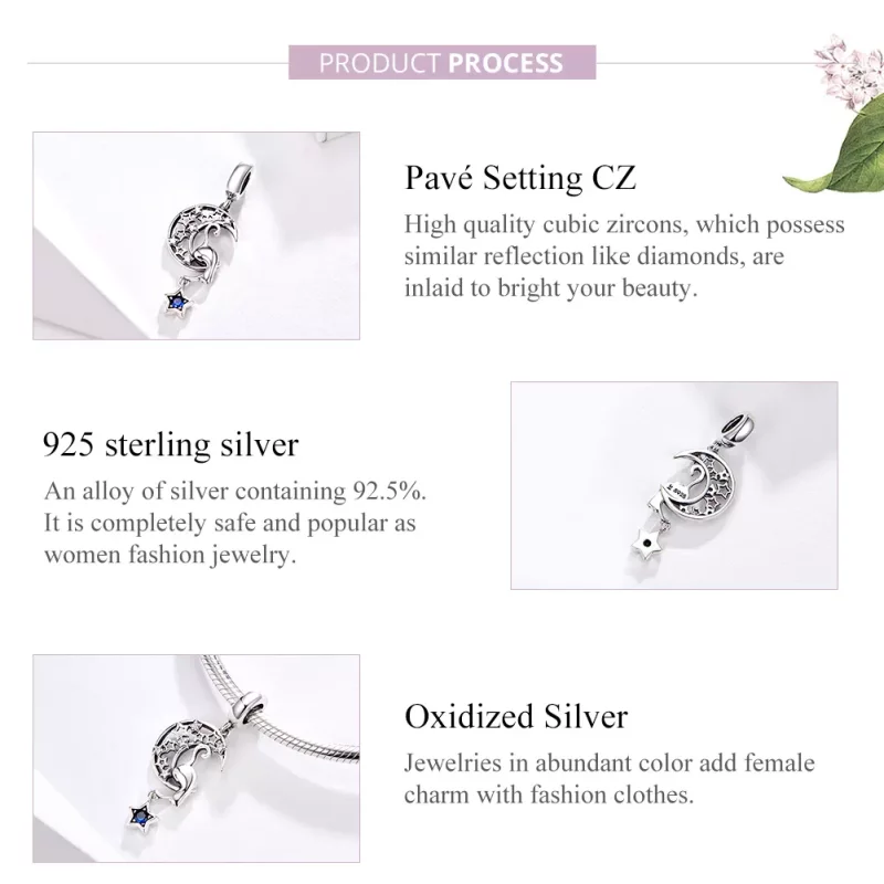 (imagen para) Charm colgante de plata estilo Pandora con gato jugando con estrellas - SCC1205 - Ver 4
