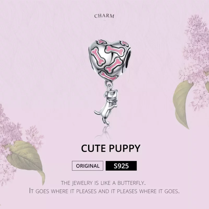 (imagen para) Charm colgante de plata estilo Pandora con lindo cachorro - SCC1199 - Ver 2