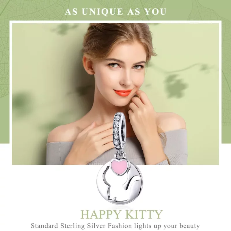 (imagen para) Charm colgante de plata estilo Pandora con un lindo gatito feliz - SCC1140 - Ver 2