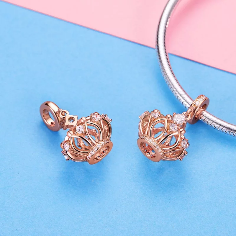 (imagen para) Charm colgante estilo Pandora en oro rosa con corona real - SCC1121 - Ver 3