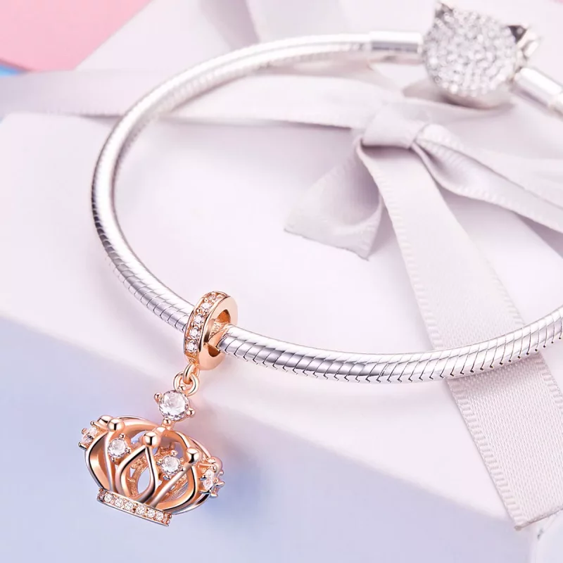 (imagen para) Charm colgante estilo Pandora en oro rosa con corona real - SCC1121 - Ver 4