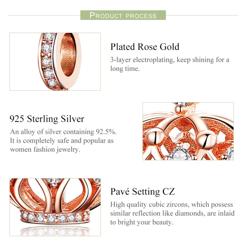 (imagen para) Charm colgante estilo Pandora en oro rosa con corona real - SCC1121 - Ver 6