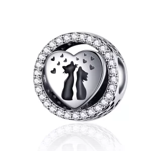 (imagen para) Charm de Amor de Gato Plateado al Estilo Pandora - SCC1188