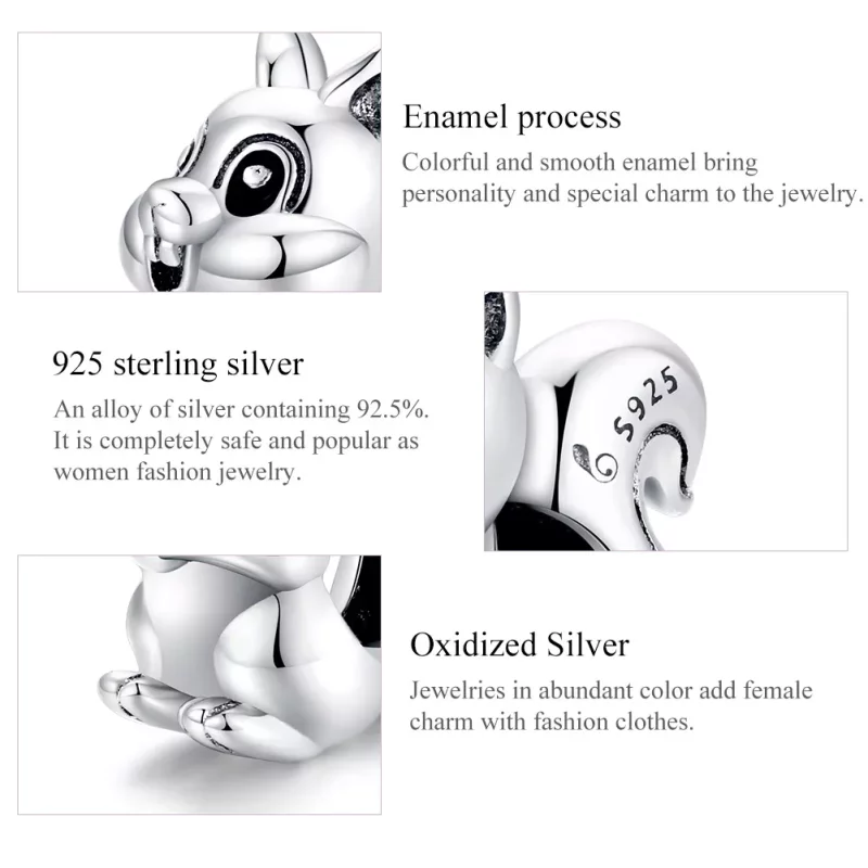 (imagen para) Charm de Ardilla Linda en Plata Estilo Pandora - BSC338 - Ver 7