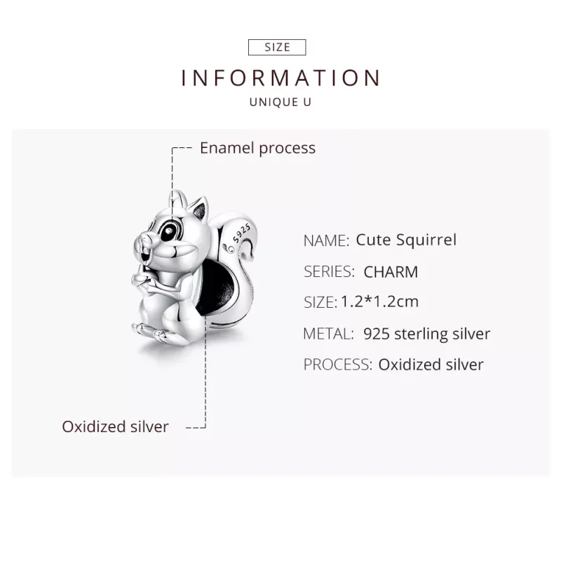 (imagen para) Charm de Ardilla Linda en Plata Estilo Pandora - BSC338 - Ver 8