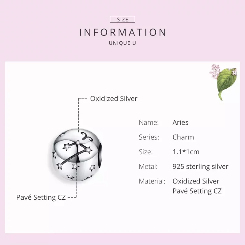 (imagen para) Charm de Aries en plata estilo Pandora - SCC1218-1 - Ver 3