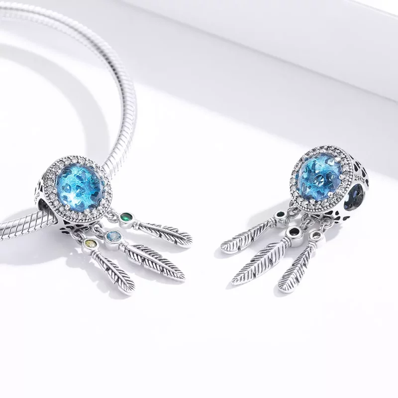 (imagen para) Charm de Atrapasueños de Plata Estilo Pandora con Zafiro - SCC1384 - Ver 2