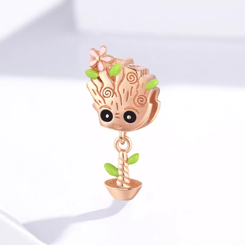 (imagen para) Charm de Baby Groot estilo Pandora en color oro rosa - BSC130 - Ver 2