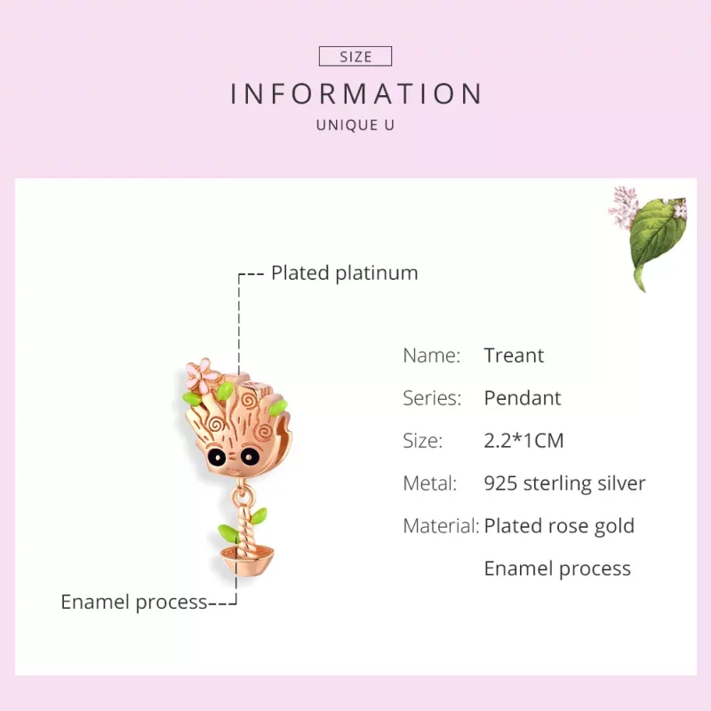 (imagen para) Charm de Baby Groot estilo Pandora en color oro rosa - BSC130 - Ver 6