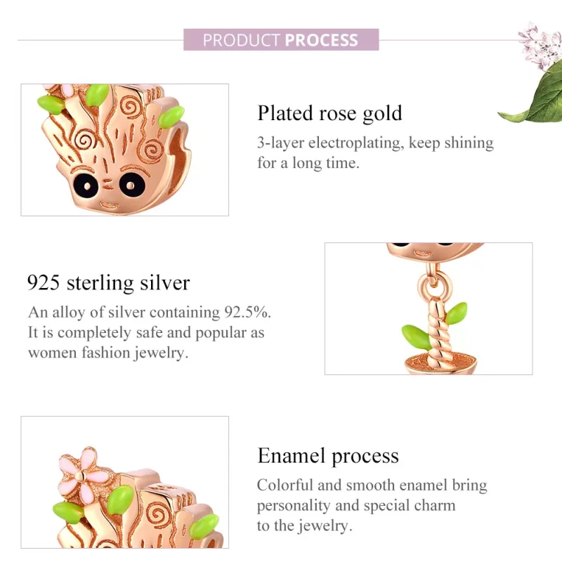 (imagen para) Charm de Baby Groot estilo Pandora en color oro rosa - BSC130 - Ver 7