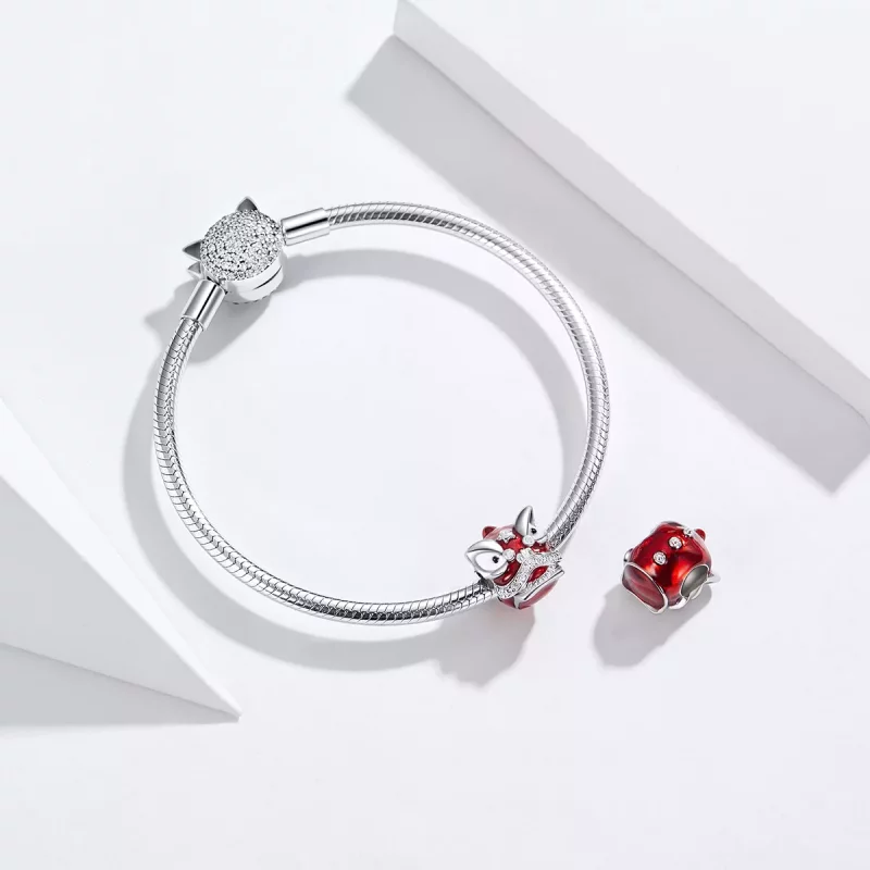 (imagen para) Charm de Baile del León de Plata Estilo Pandora - BSC086 - Ver 3