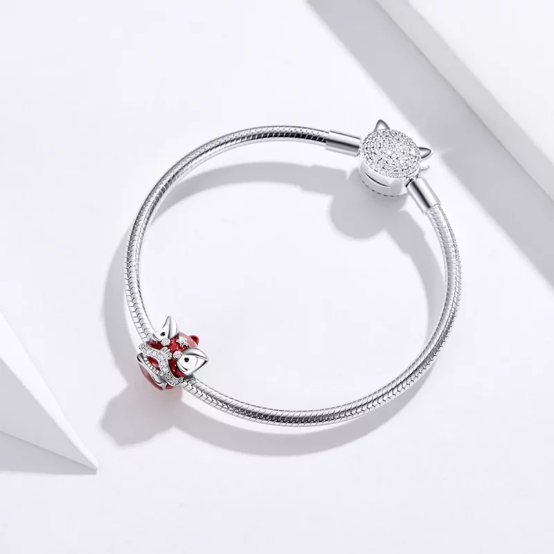 (imagen para) Charm de Baile del León de Plata Estilo Pandora - BSC086 - Ver 4