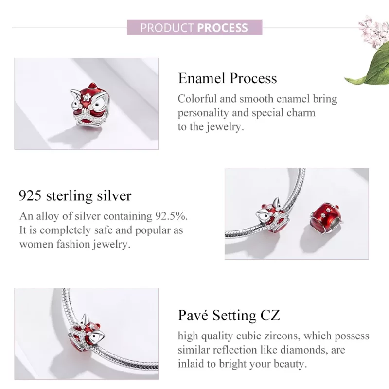 (imagen para) Charm de Baile del León de Plata Estilo Pandora - BSC086 - Ver 7
