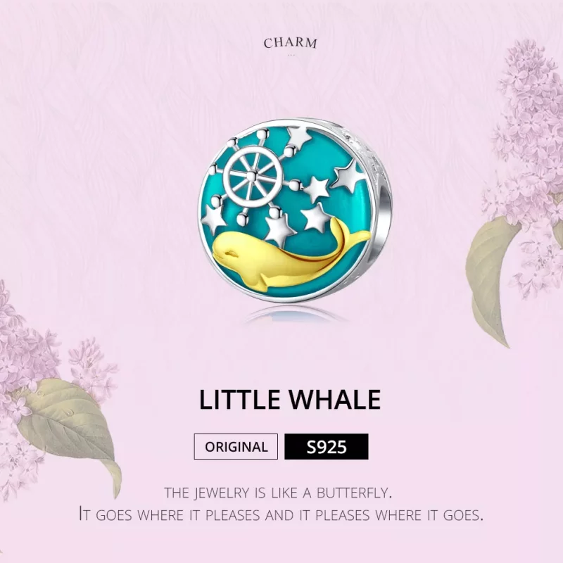 (imagen para) Charm de ballena para bebé con estilo Pandora, plateado y chapado en oro - SCC12 - Ver 2