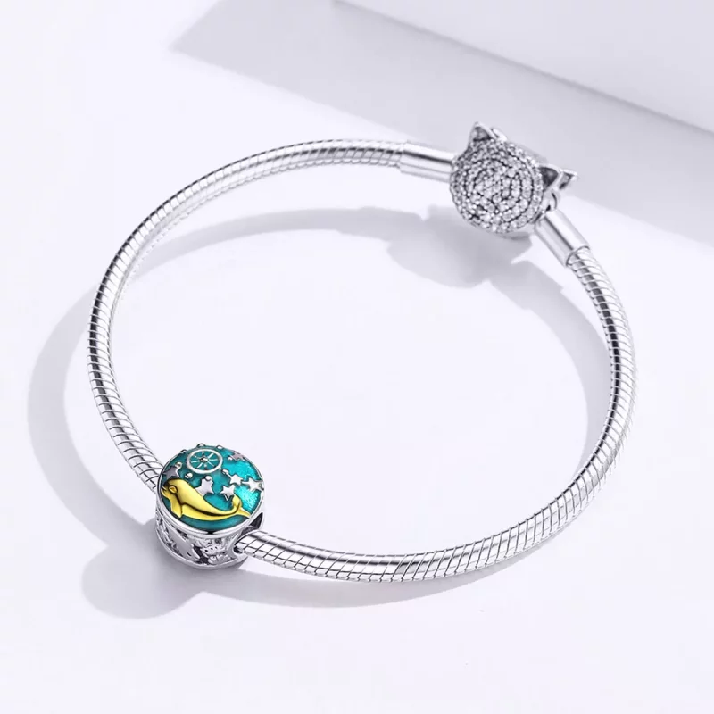 (imagen para) Charm de ballena para bebé con estilo Pandora, plateado y chapado en oro - SCC12 - Ver 3
