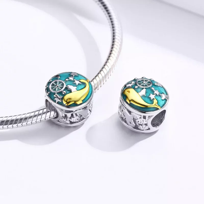(imagen para) Charm de ballena para bebé con estilo Pandora, plateado y chapado en oro - SCC12 - Ver 4