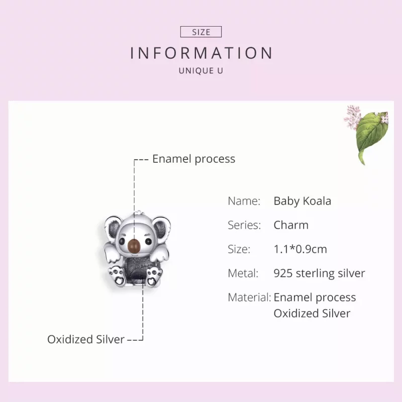 (imagen para) Charm de bebé koala de plata estilo Pandora - SCC1304 - Ver 3