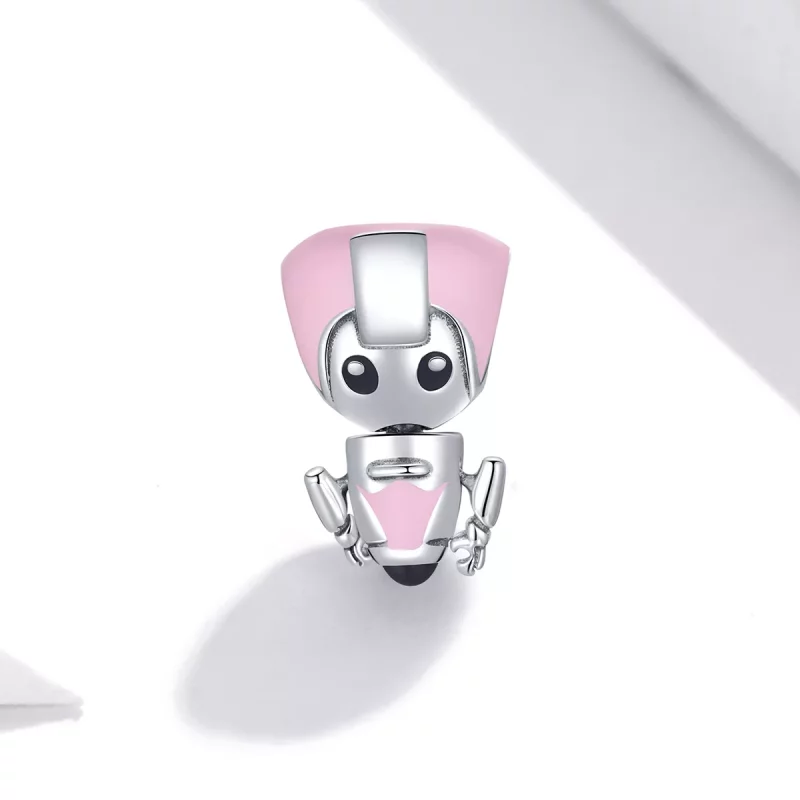 (imagen para) Charm de bebé robot rosa al estilo Pandora - SCC1774 - Ver 2
