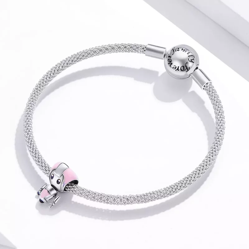 (imagen para) Charm de bebé robot rosa al estilo Pandora - SCC1774 - Ver 3