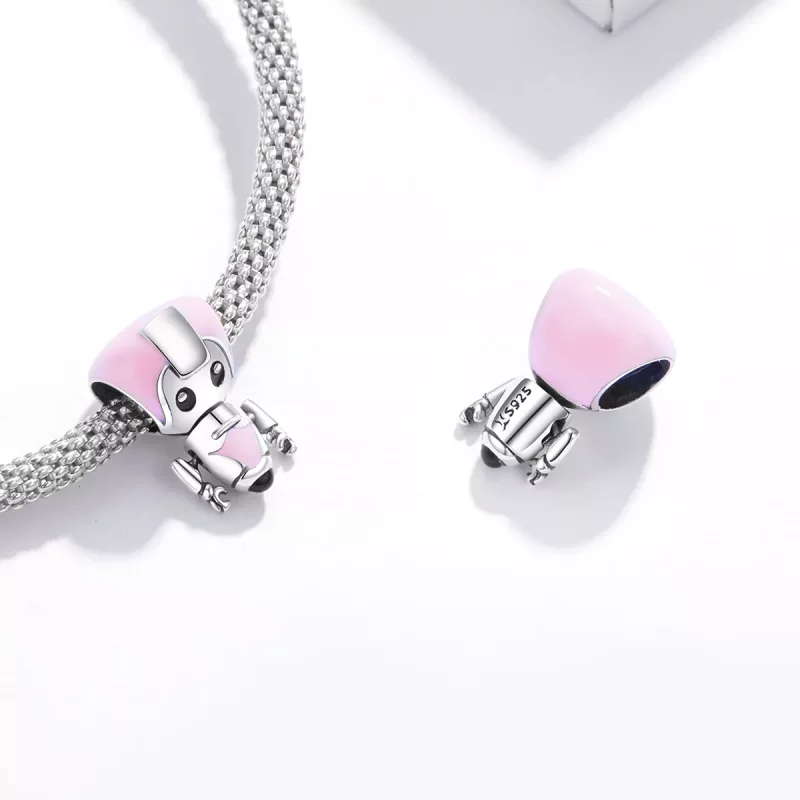 (imagen para) Charm de bebé robot rosa al estilo Pandora - SCC1774 - Ver 4