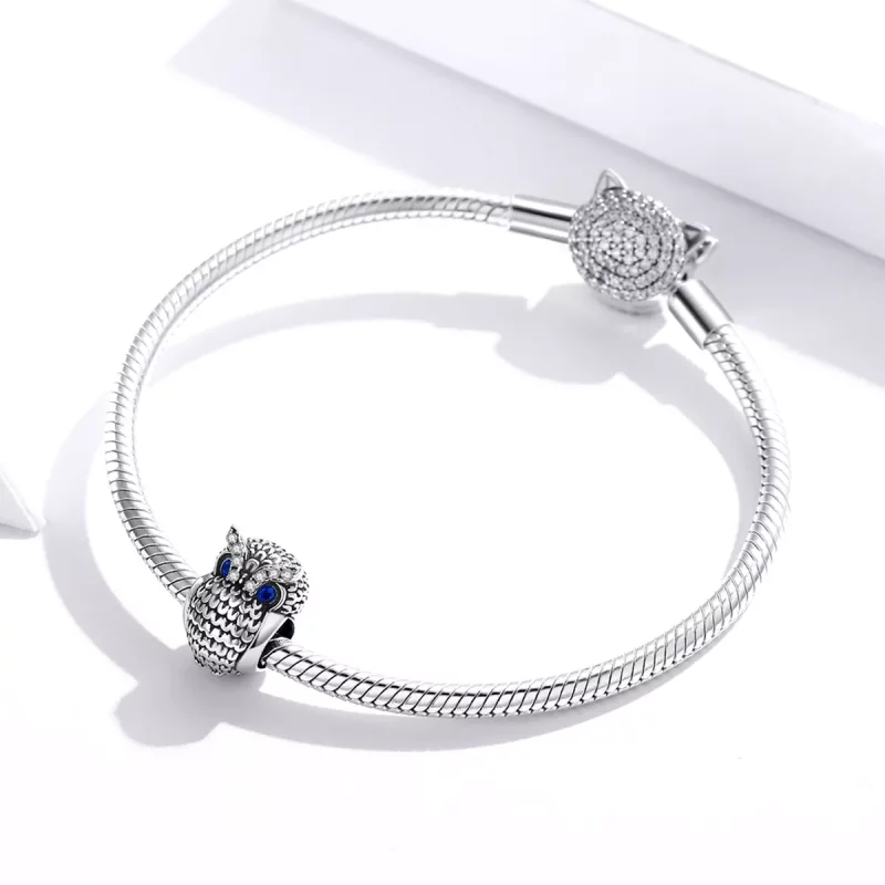 (imagen para) Charm de Búho Brillante de Estilo Pandora en Plata - SCC1607 - Ver 3
