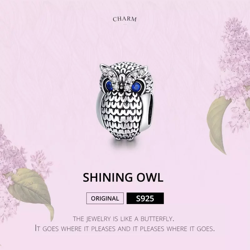 (imagen para) Charm de Búho Brillante de Estilo Pandora en Plata - SCC1607 - Ver 6