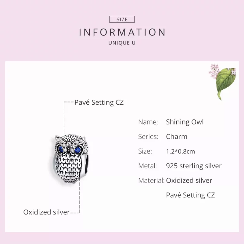 (imagen para) Charm de Búho Brillante de Estilo Pandora en Plata - SCC1607 - Ver 7