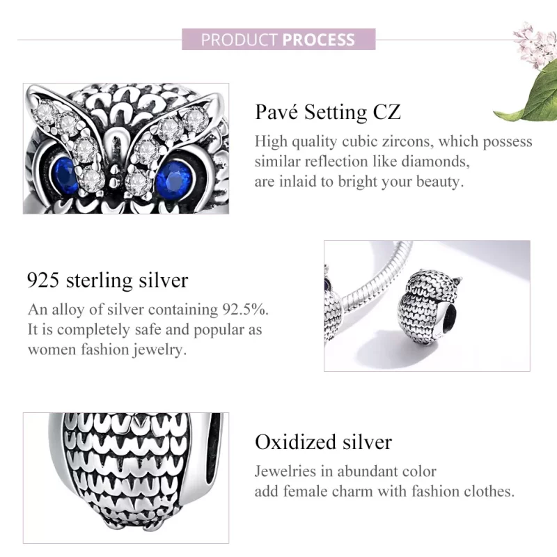 (imagen para) Charm de Búho Brillante de Estilo Pandora en Plata - SCC1607 - Ver 8