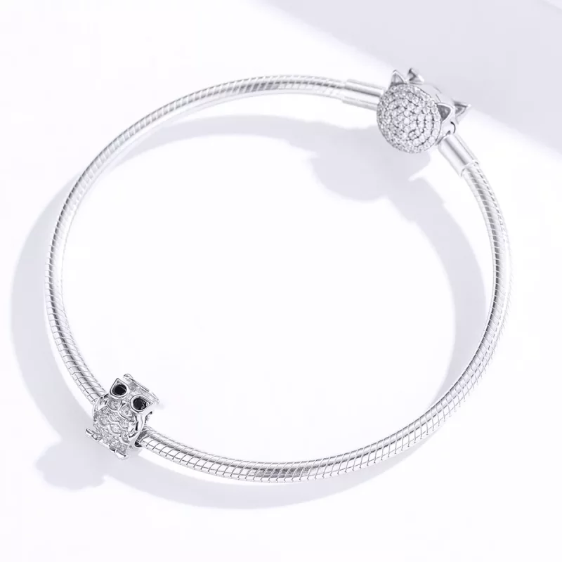 (imagen para) Charm de búho de plata estilo Pandora - BSC124 - Ver 2