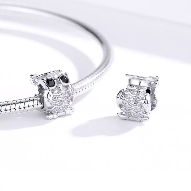 (imagen para) Charm de búho de plata estilo Pandora - BSC124 - Ver 4