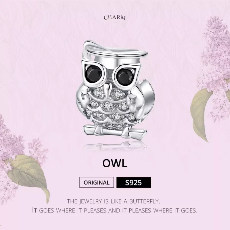 (imagen para) Charm de búho de plata estilo Pandora - BSC124 - Ver 5