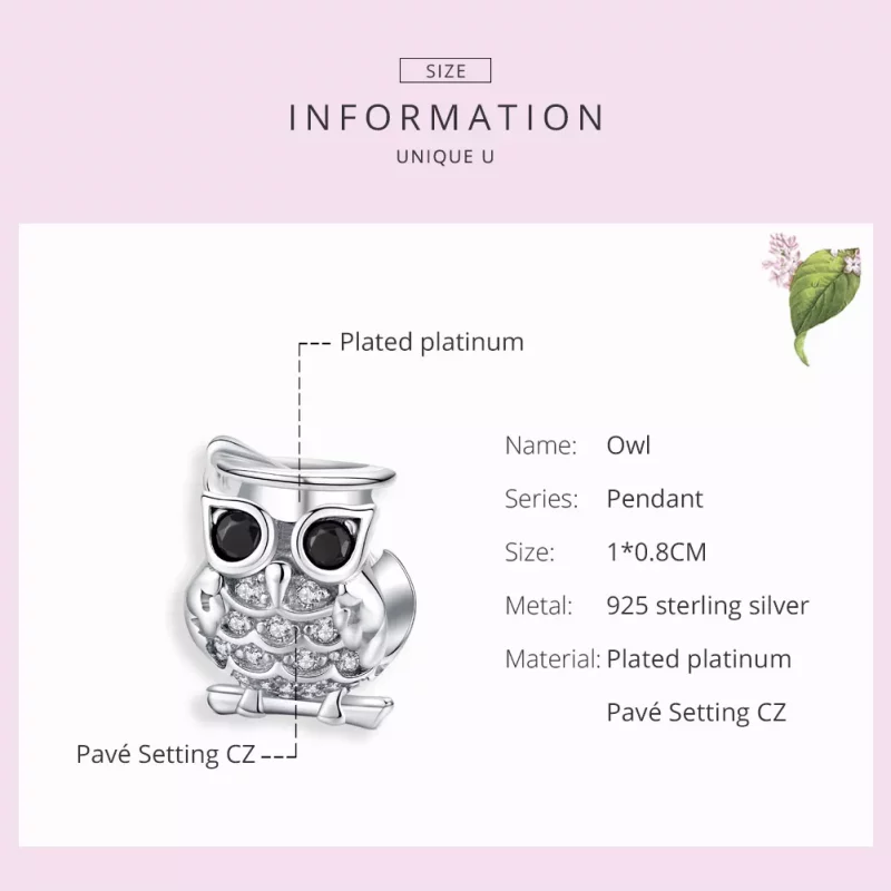 (imagen para) Charm de búho de plata estilo Pandora - BSC124 - Ver 6