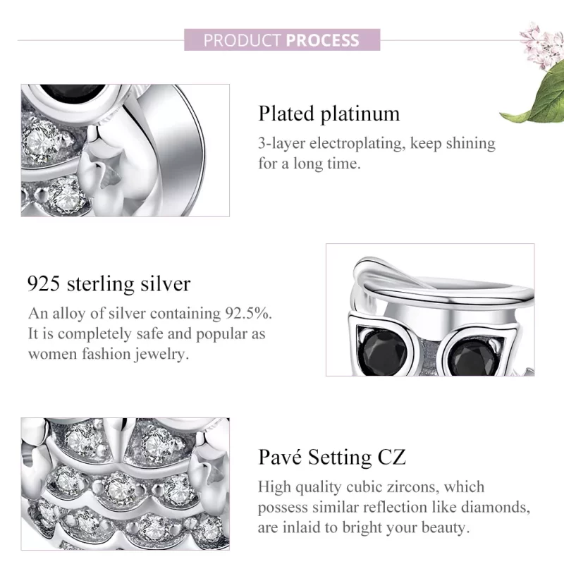 (imagen para) Charm de búho de plata estilo Pandora - BSC124 - Ver 7