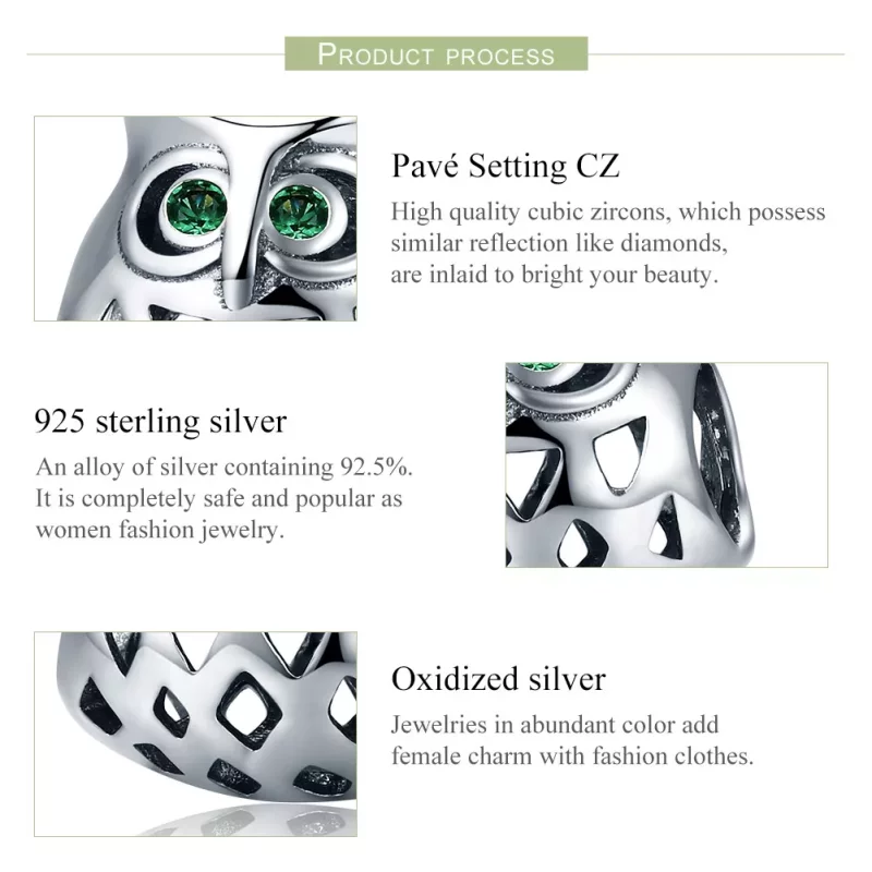 (imagen para) Charm de búho plateado estilo Pandora - SCC424 - Ver 6