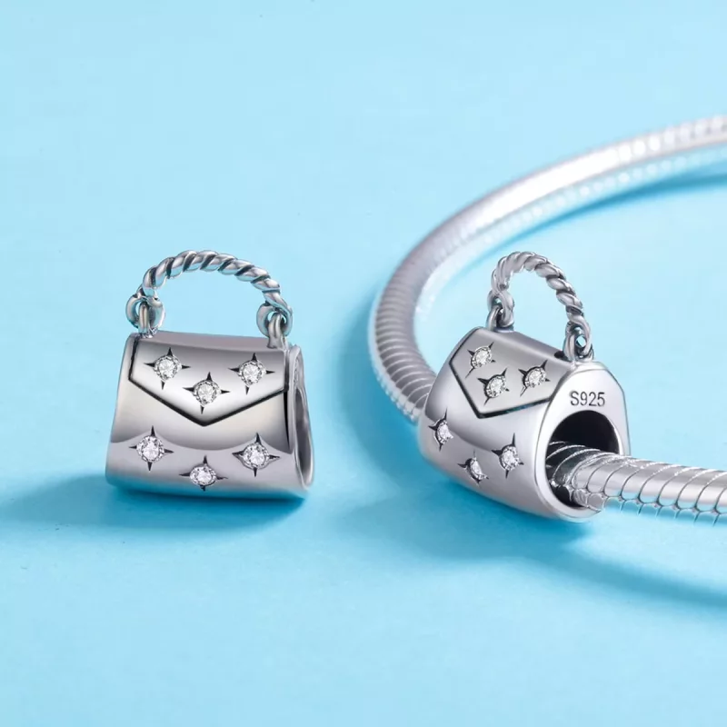 (imagen para) Charm de bolso de compras elegante plateado estilo Pandora - SCC607 - Ver 5