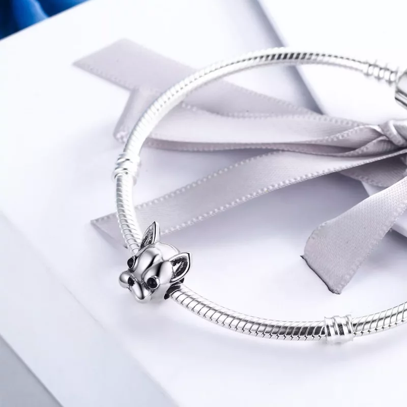 (imagen para) Charm de Bulldog Francés de Plata con Estilo Pandora - SCC315 - Ver 4