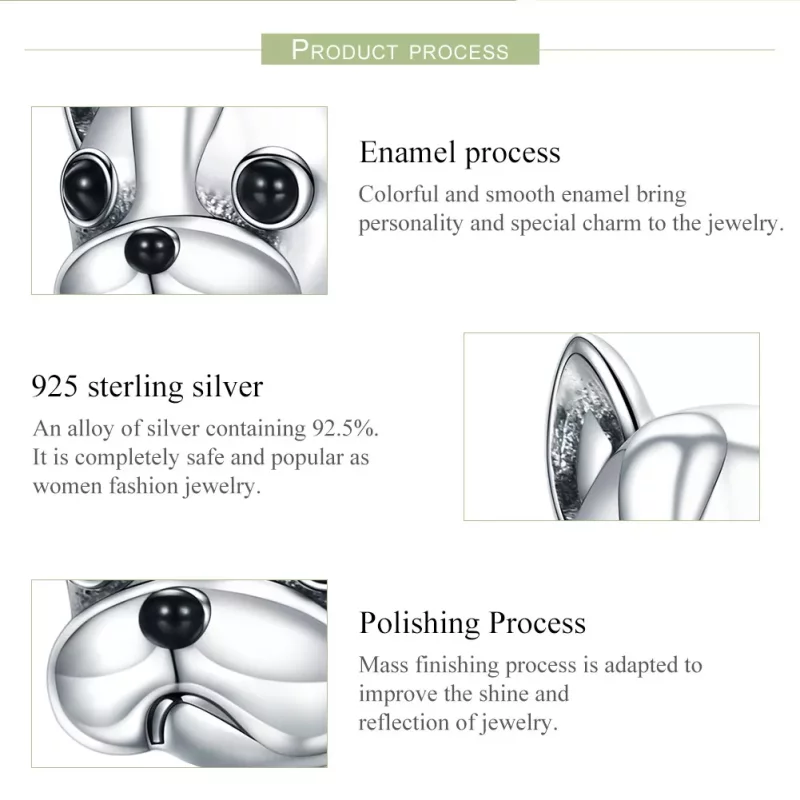 (imagen para) Charm de Bulldog Francés de Plata con Estilo Pandora - SCC315 - Ver 6